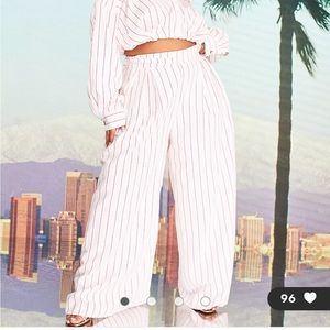 ASOS Design Wide Leg pink pinstripe pants